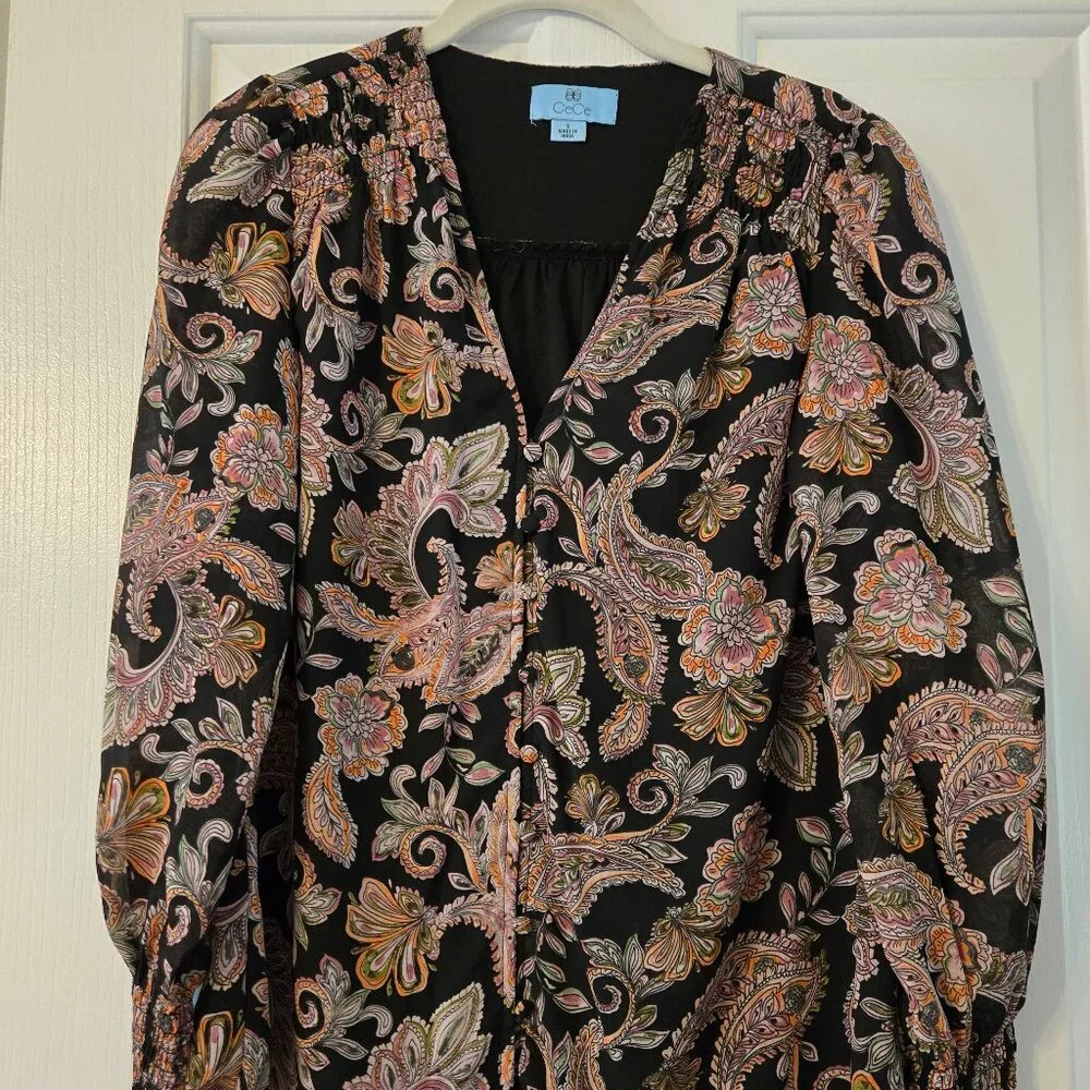 CeCe black Floral Blouse size Small - Picture 1 of 6